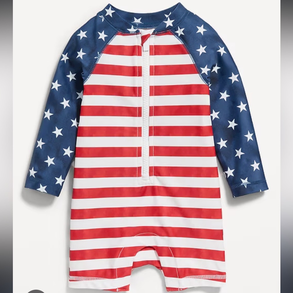 OLD NAVY | EUC American Flag Baby One Piece Swim Rash Guard 6-12 Months